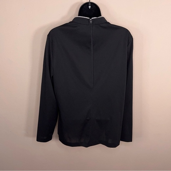 Vintage Ko Ko Knit Black Mock Neck Blouse Long Sleeve High Collar Pearl Accent - Picture 4 of 12